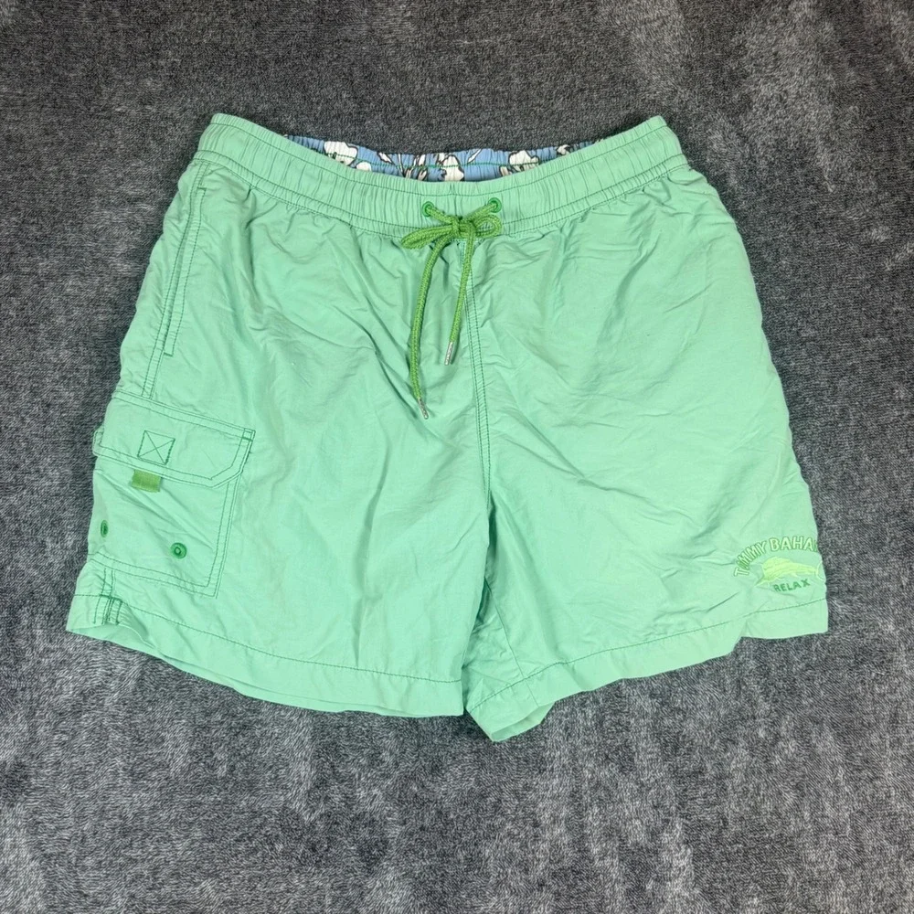 Tommy Bahama Relax Swim Trunks Men's Large Green Mesh Lined Cargo Board Shorts